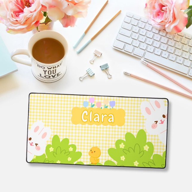 Cute Kawaii Bunny Pastel Spring Flowers Desk Mat (Creator Uploaded)