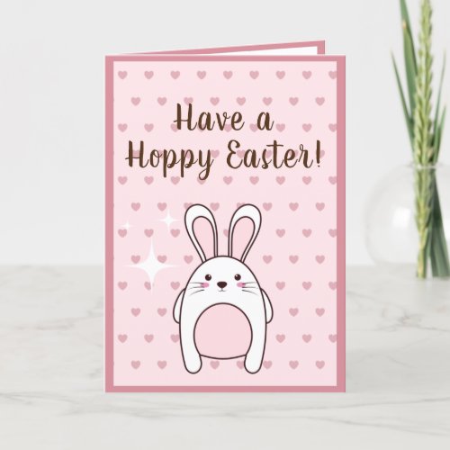 Cute Kawaii Bunny Rabbit Happy Easter Pink Love Holiday Card