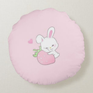Cute Kawaii Bunny Round Throw Pillow - Pastel Pink