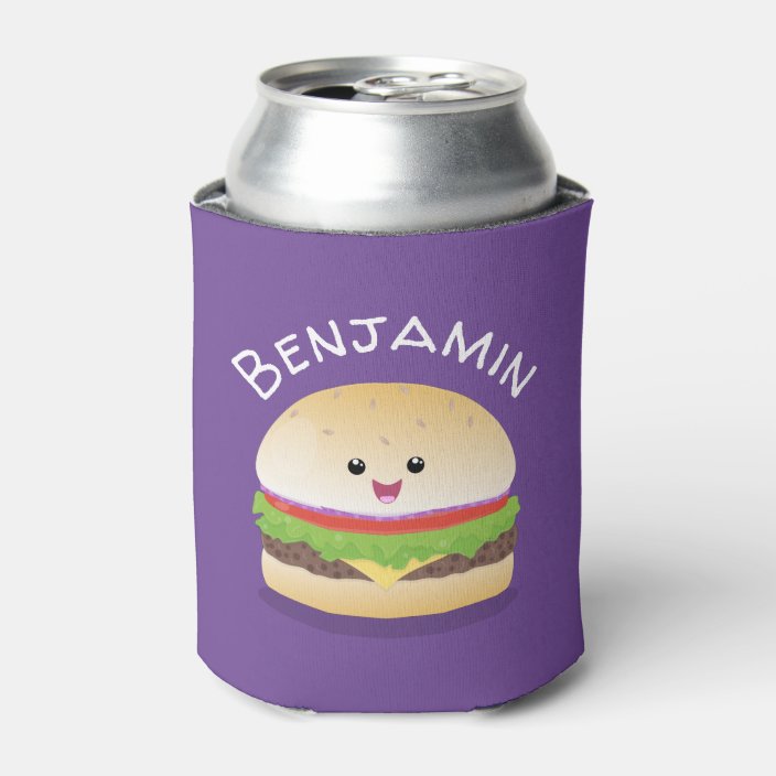 Cute Kawaii Burger Cartoon Illustration Can Cooler Zazzle Com