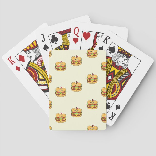 Cute kawaii burgers pattern on cream poker cards (Back)