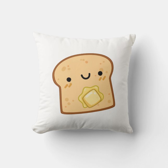 Cute Kawaii Butter Toast Throw Pillow (Front)
