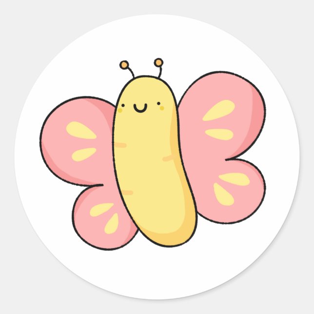 Cute Kawaii Butterfly Classic Round Sticker (Front)