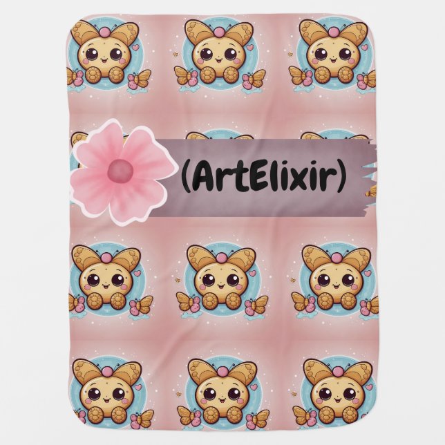 Cute Kawaii Butterfly Cookies Print Baby Blanket (Front)