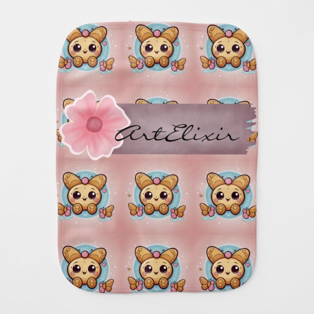 Cute Kawaii Butterfly Cookies Print Baby Burp Cloth (Front)
