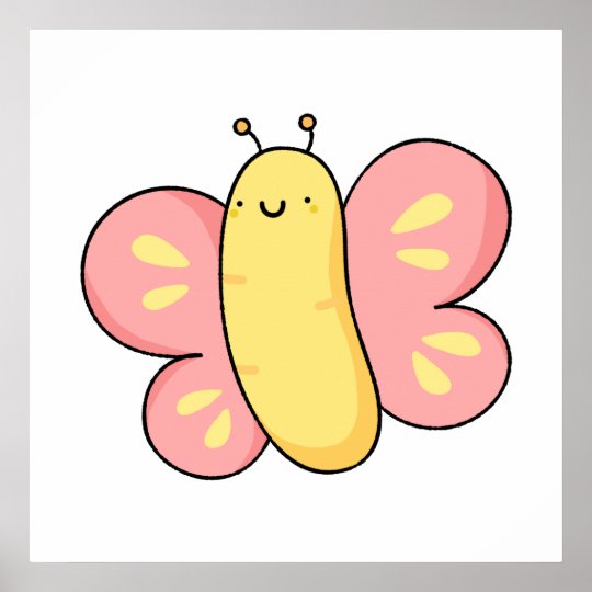 Cute Kawaii Butterfly Poster Zazzle com