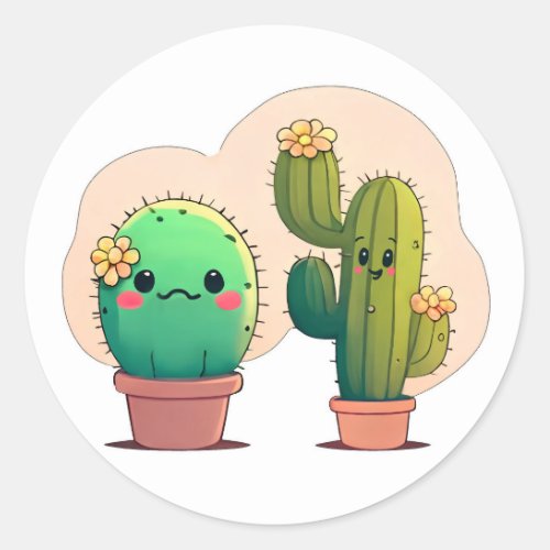 Cute kawaii cactus  classic round sticker