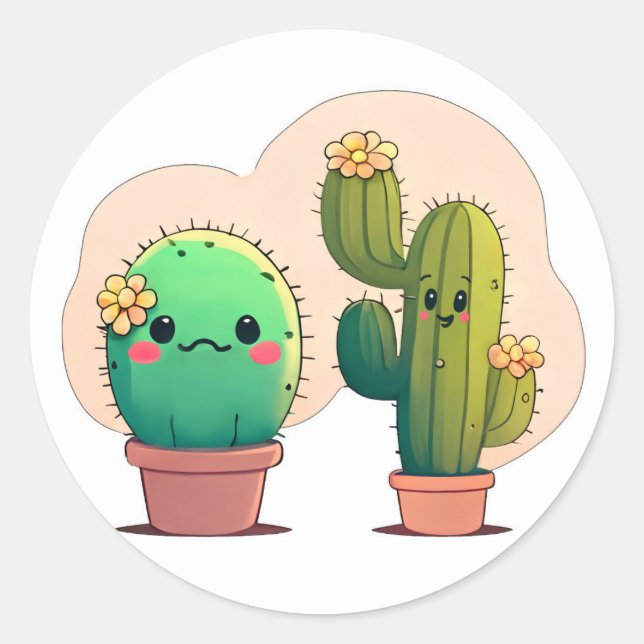 Cute kawaii cactus  classic round sticker (Front)