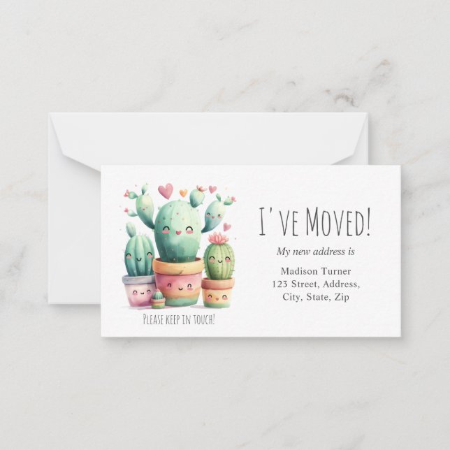 Cute Kawaii Cactus I've Moved  Announcement Card (Front)