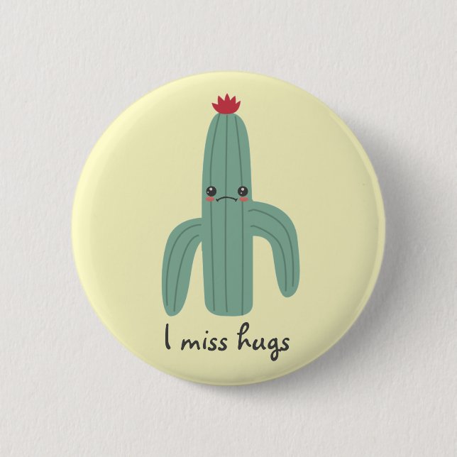 Cute Kawaii Cactus Misses Hugs Button (Front)