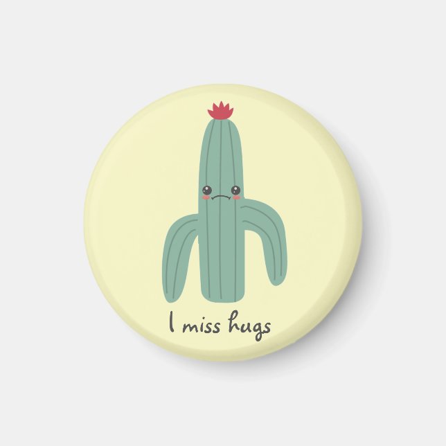 Cute Kawaii Cactus Misses Hugs Magnet (Front)