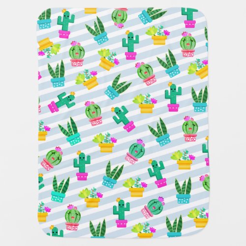 Cute Kawaii Cactus  Potted Succulents Baby Blanket
