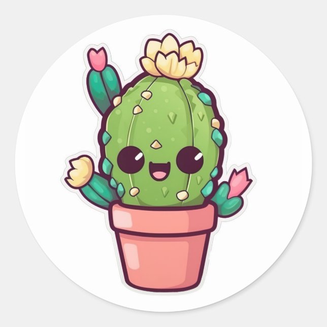 Cute kawaii cactus, succulent  classic round sticker (Front)