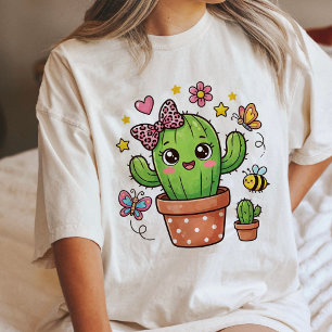 Cute Kawaii Cactus With Butterflies And Bee Tri-Blend Shirt