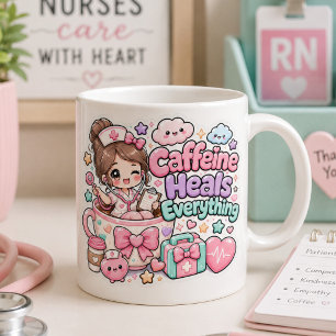 Cute Kawaii Caffeine Heals Everything Nurse Doctor Giant Coffee Mug