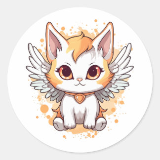 Cute Kawaii Calico Cat with Wings Classic Round Sticker