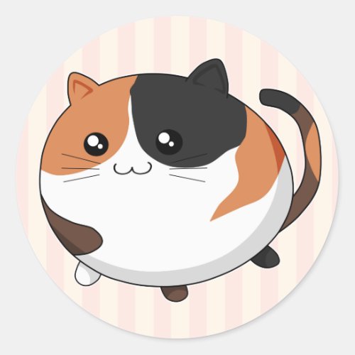 Cute Kawaii Calico kitty cat Classic Round Sticker