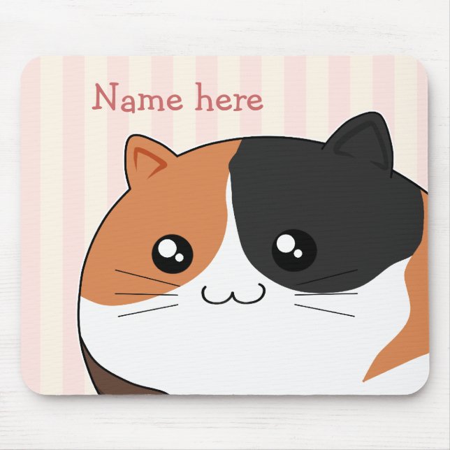 Cute Kawaii Calico kitty cat Mouse Pad (Front)