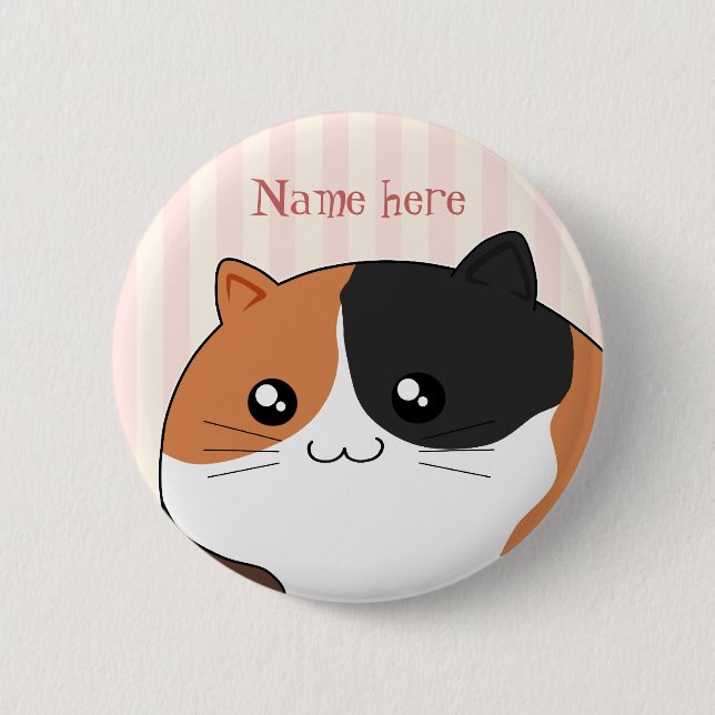 Cute Kawaii Calico kitty cat Pinback Button (Front)