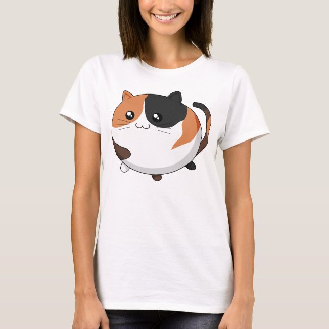 Cute Kawaii Calico kitty cat T-Shirt (Front)