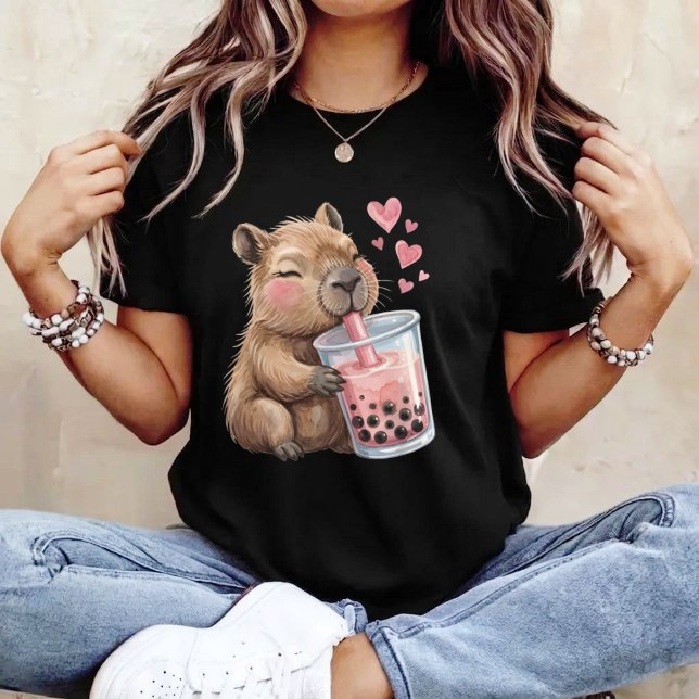 Cute Kawaii Capybara Drink Boba Bubble Tea Kawaii  T-Shirt (Creator Uploaded)