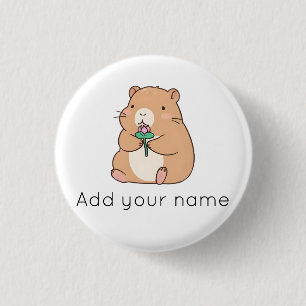 Cute Kawaii Capybara Holding Pink Lotus Flower Button