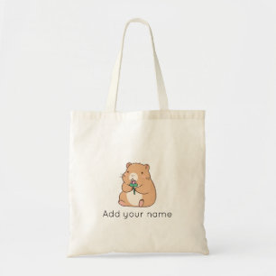 Cute Kawaii Capybara Holding Pink Lotus Flower Tote Bag