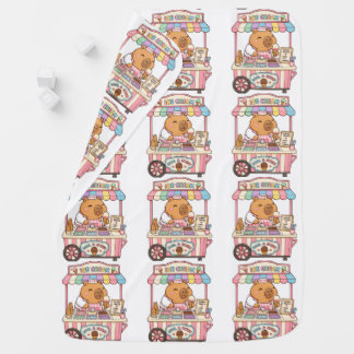 Cute Kawaii Capybara Ice Cream Truck Pattern Baby  Blanket