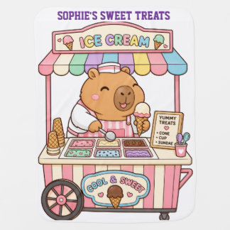 Cute Kawaii Capybara Pastel Ice Cream Cart Baby Bl Blanket