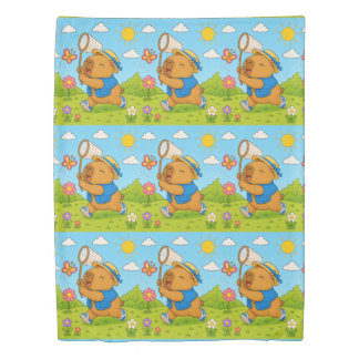 Cute Kawaii Capybara Pastel Pattern Duvet Cover
