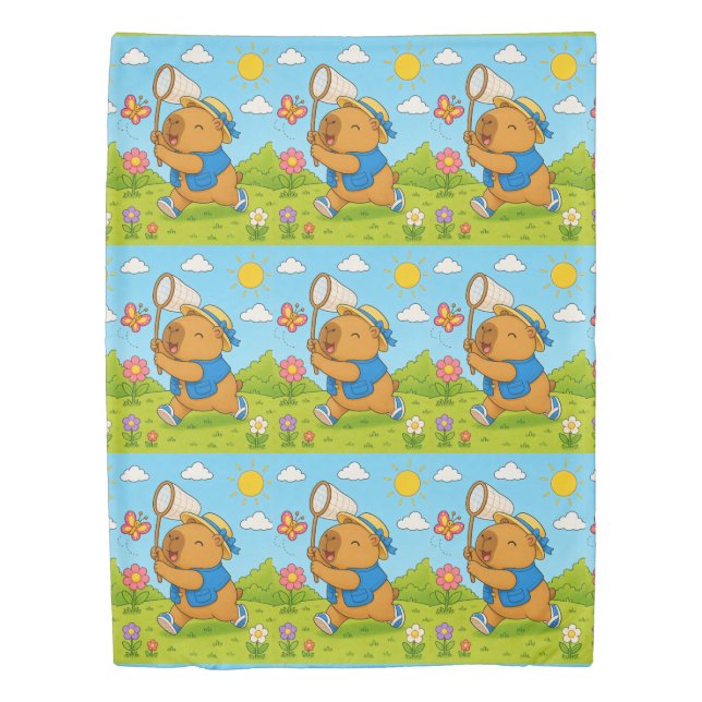 Cute Kawaii Capybara Pastel Pattern Duvet Cover (Front)