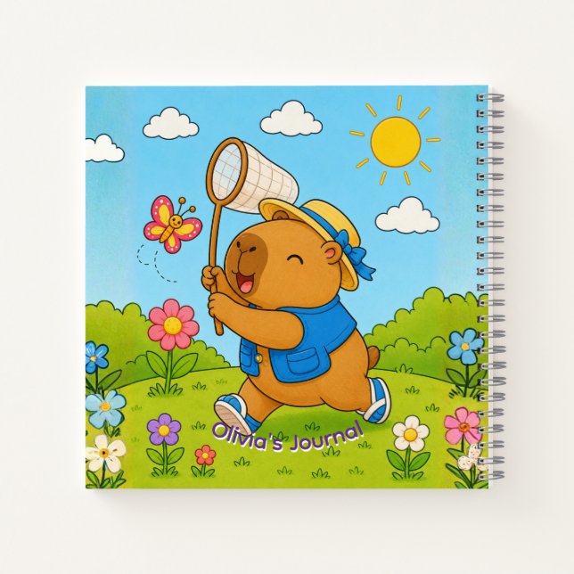 Cute Kawaii Capybara Personalized Name Spiral Note Notebook (Back)