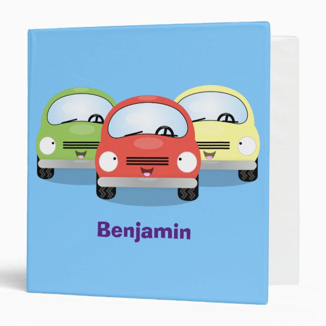 Cute kawaii cars cartoon illustration 3 ring binder (Front/Inside)