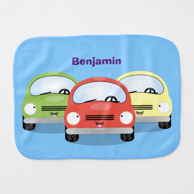 Cute kawaii cars cartoon illustration baby burp cloth (Front Horizontal)