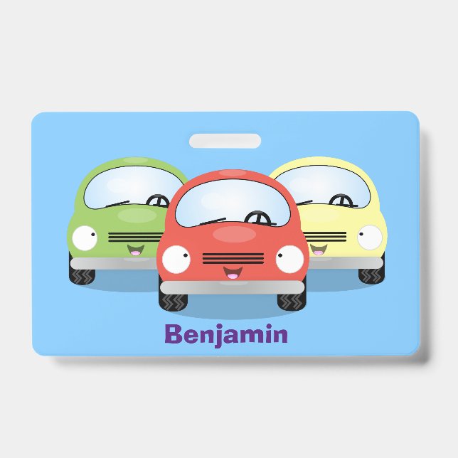 Cute kawaii cars cartoon illustration badge (Front)