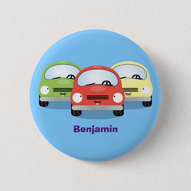 Cute kawaii cars cartoon illustration button (Front)