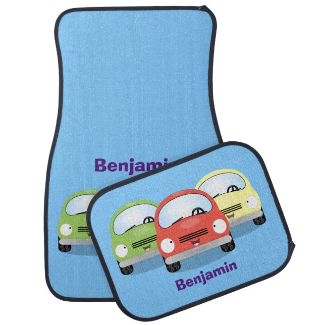 Cute kawaii cars cartoon illustration car floor mat (Set)