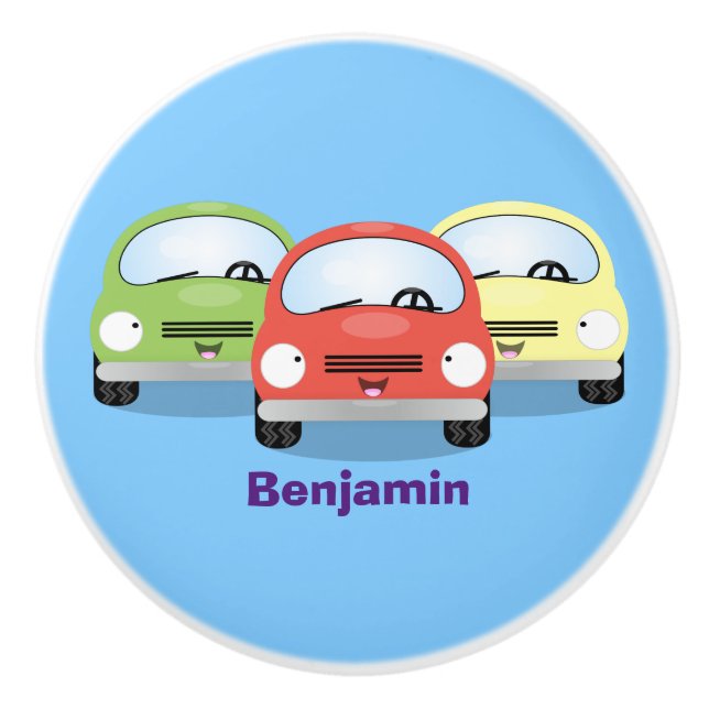 Cute kawaii cars cartoon illustration ceramic knob (Front)
