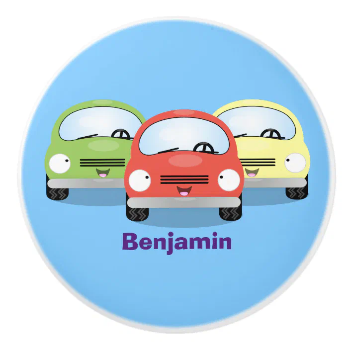 Cute Kawaii Cars Cartoon Illustration Ceramic Knob Zazzle