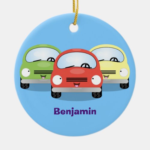 Cute kawaii cars cartoon illustration ceramic ornament