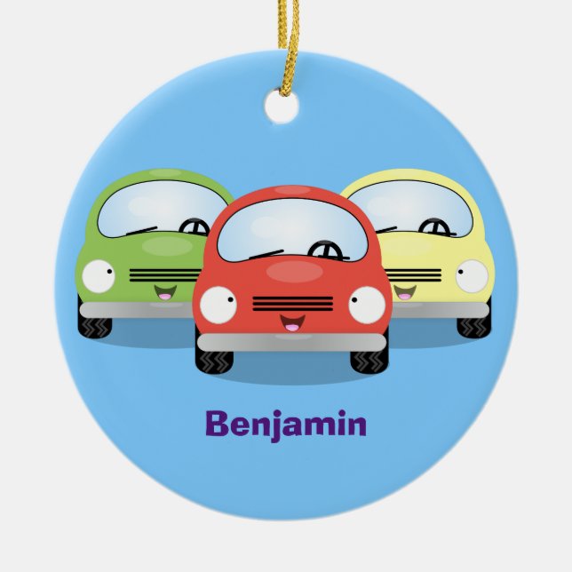Cute kawaii cars cartoon illustration ceramic ornament (Front)