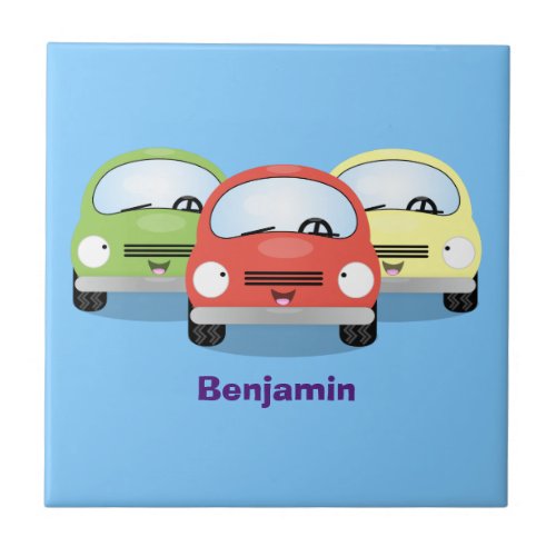 Cute kawaii cars cartoon illustration ceramic tile