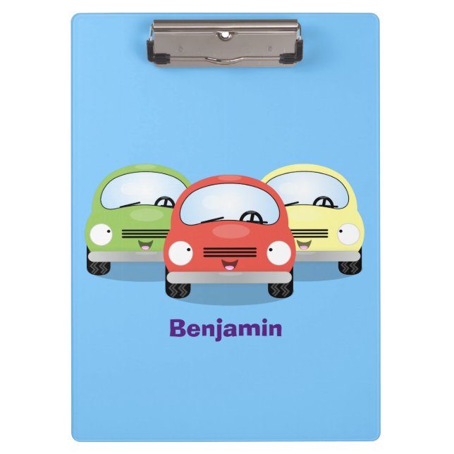 Cute kawaii cars cartoon illustration clipboard (Front)