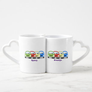 Cute kawaii cars cartoon illustration coffee mug set