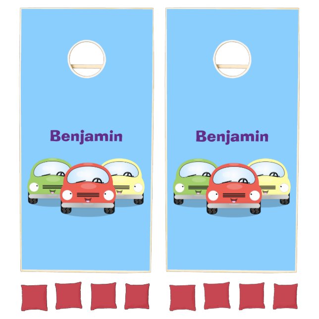 Cute kawaii cars cartoon illustration cornhole set (Set)