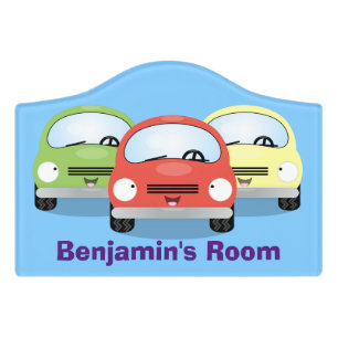 Cute kawaii cars cartoon illustration door sign