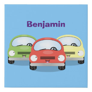 Cute kawaii cars cartoon illustration faux canvas print