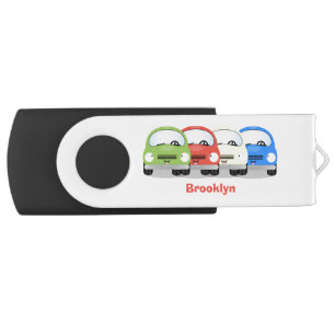 Cute kawaii cars cartoon illustration flash drive