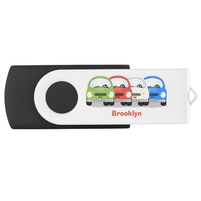 Cute kawaii cars cartoon illustration flash drive (Front)