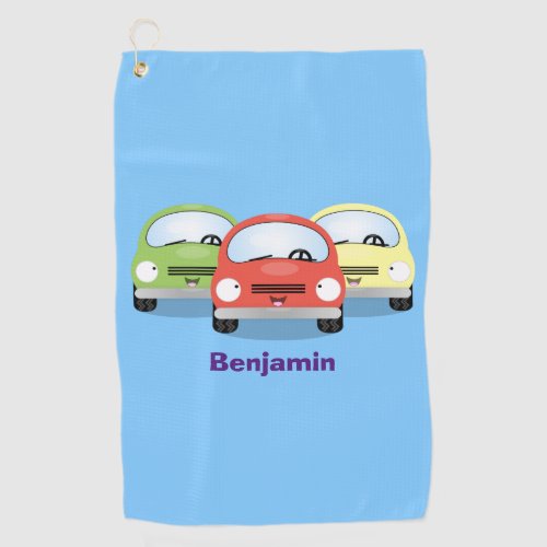 Cute kawaii cars cartoon illustration golf towel